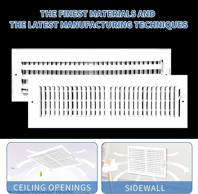 18x4 Vent Register [Duct Opening], Vent Covers for Home Ceiling, Two-Way Ventilation Register, Adjustable Solid Steel Wall Register Vent Cover (18"W x 4"H [Duct Opening])