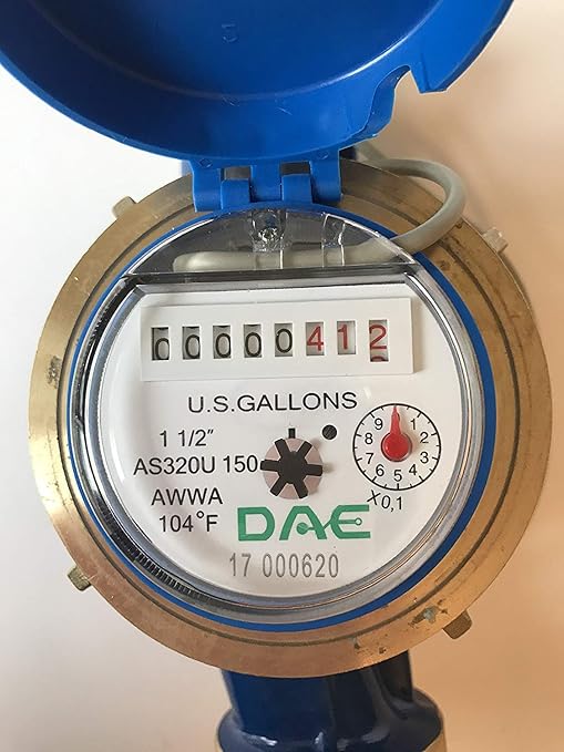 DAE AS320U-150P 1-1/2" Water Meter with Pulse Output, Measuring in Gallon + Coupling