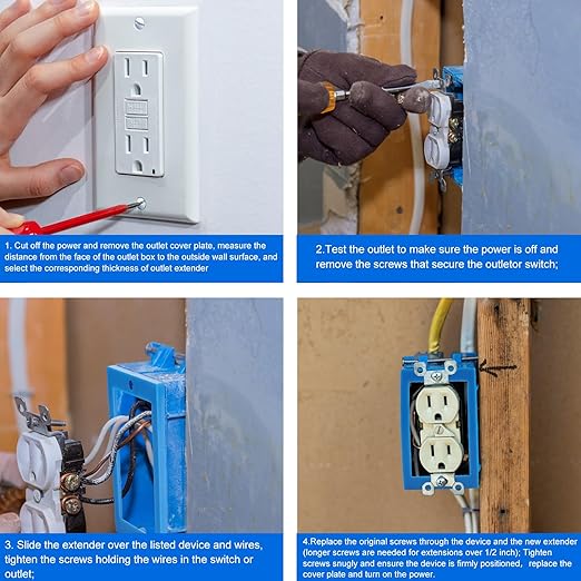 4Pack 1/4 Inch Single Gang Electrical Outlet Box Extenders with 8 Screws,Receptacle Extension for Electrical Boxes and Power Socket Switches(Blue)
