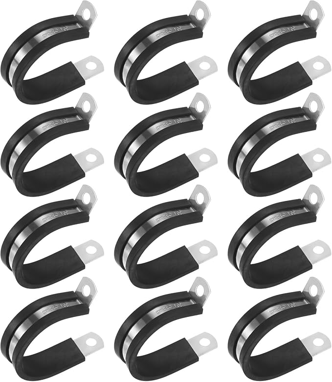 12-Pack Cable Clamps, 1-11/32 Inch/ 34 mm 304 Stainless Steel Rubber Cushioned Insulated Cable Clamp R Shape Metal Holder for Tube/Wire/Pipe/Loop Installation