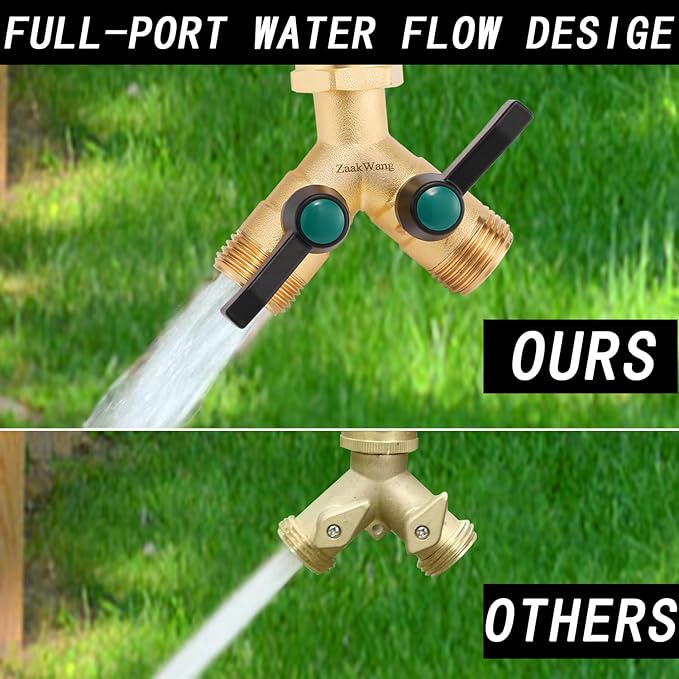 Garden Hose Splitter High Flow, Y - Way Distributor, Heavy Duty Solid Brass 3/4" GHT Water Inlet, Garden Faucet Splitter, Full Flow Hose Splitter with 2 More Colors Comfortable Extension Handles