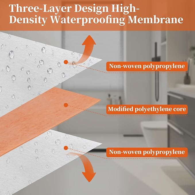 Waterproof Membrane for Shower 3.3Ft X 98.4Ft (323 Sq Ft) Waterproofing Membrane 23.6 Mils Thickness Waterproof Underlayment for Shower Tile Flooring