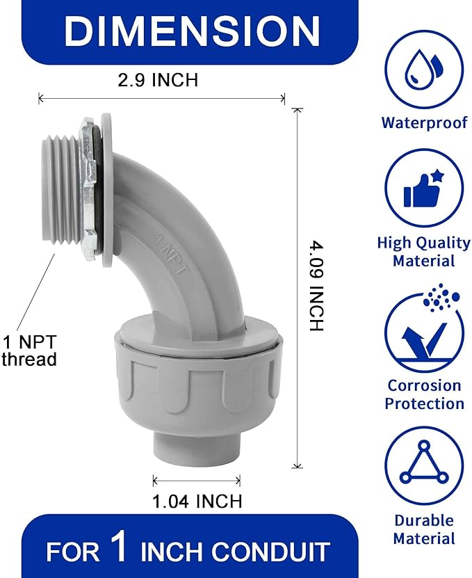 (1" Conduit Parts 30 Pack) Yariwiz 1 Inch PVC Electrical Conduit Fitting Plastic Liquid Tight Conduit Connector Kit, 10 Pack of Conduit 90 Degree Elbows and 10 Pack of Conduit Straps