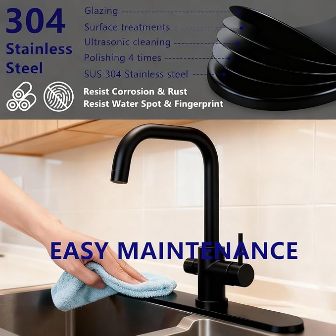 10" Bathroom Faucet Deck Plate Matte Black - Faucet Sink Hole Cover Stainless Steel Escutcheon Plate, Round Deck Plate Cover 3 Hole for Kitchen Bathroom Sink Faucet Hole (10" Black)