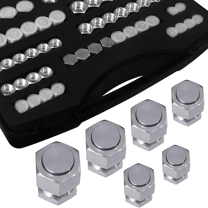 64pcs ORFS Cap and Plug Kit O Ring Face Cap and Plug Kit,Hydraulic Plugs and Caps Kit with Precision Threaded in ORFS,Sizes-04 06 08 10 12 16