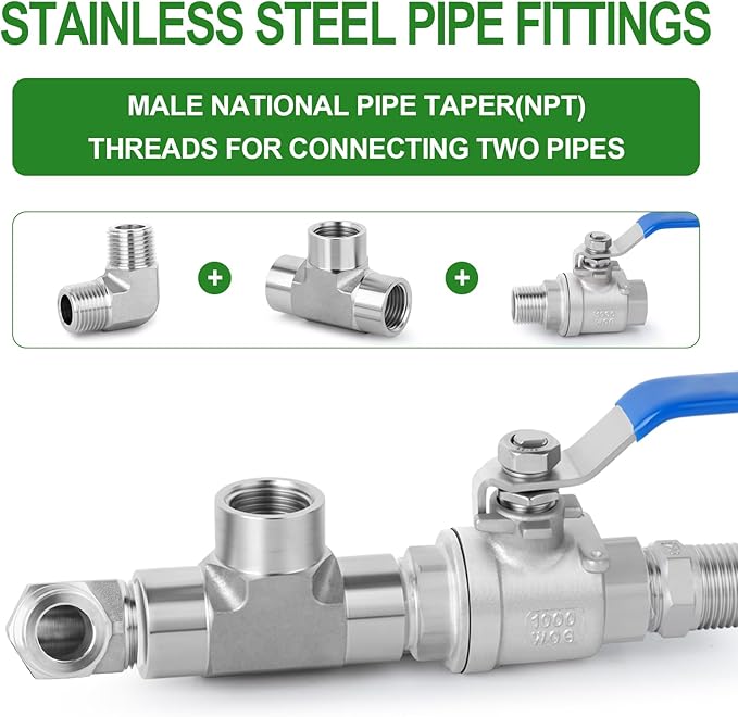 TAISHER 5PCS 304 Stainless Steel 90 Degree Barstock Street Elbow, 1/8" NPT Male Pipe to 1/8" NPT Male 304 Stainless Pipe Fitting