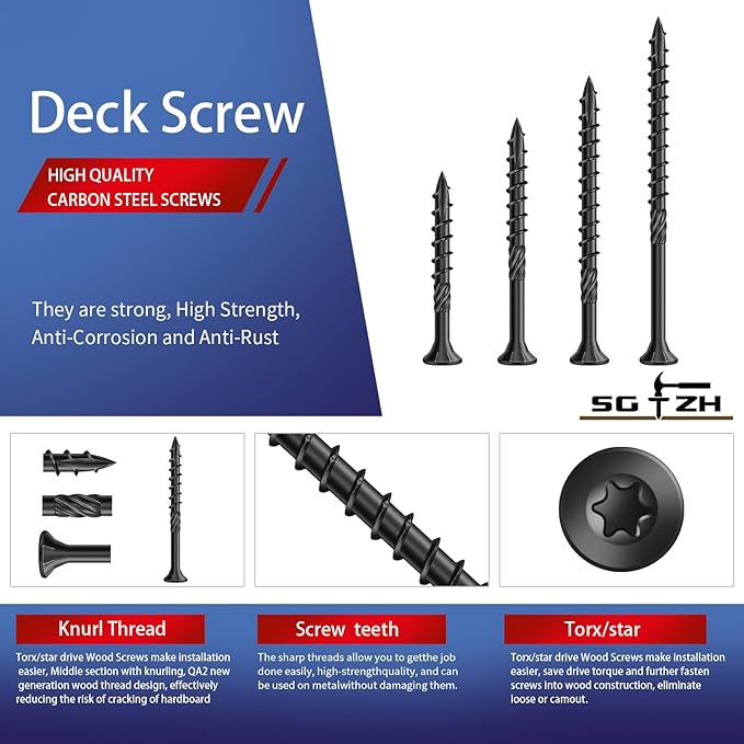#8 x 1 Inch Deck Screws (1880Pcs) 8lb. Carbon Steel, Black, Flat Head, Rust Resistant epoxy Coated, with T25 Star Bit