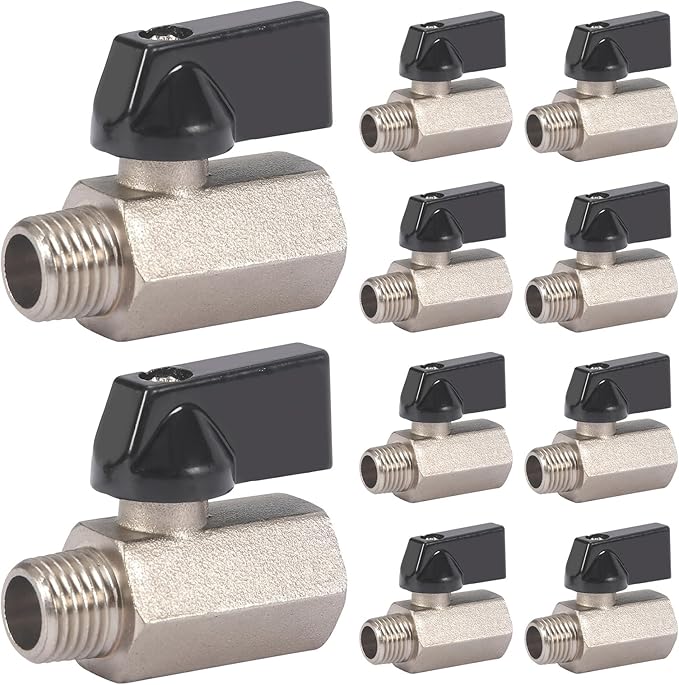 10 Pack 1/4'' Mini Brass Ball Valve 1/4 Inch Female x Male Threaded NPT Ball Valve Shut-Off Valve Plumbing Fitting for Water Oil Gas