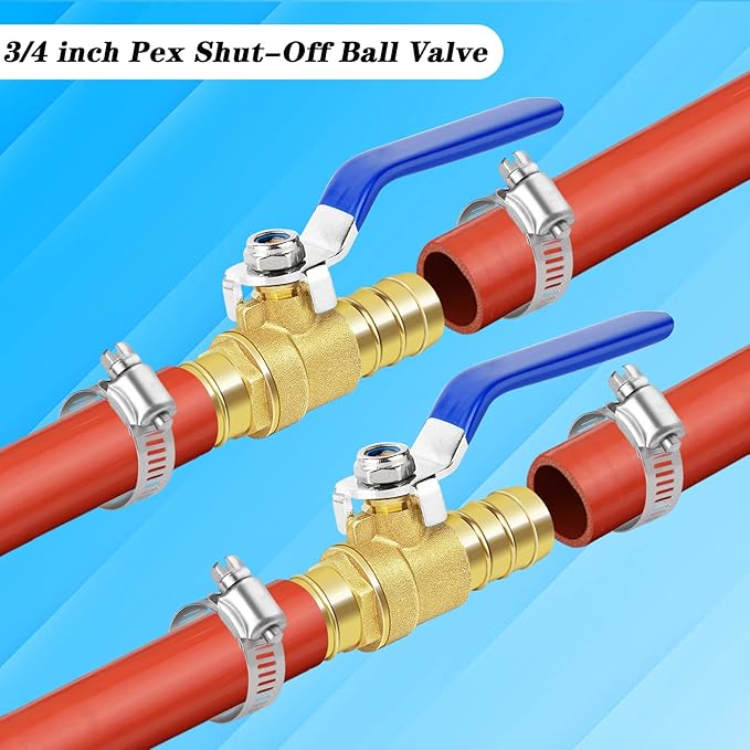 Brass Hose Barb Ball Valve Kit-2pcs 3/4'' Heater Hose Shut Off Valve with Stainless Steel Clamps-High Temperature Resistance Shut off PEX Ball Valve for Water, Oil, Gas, Fuel line Fittings