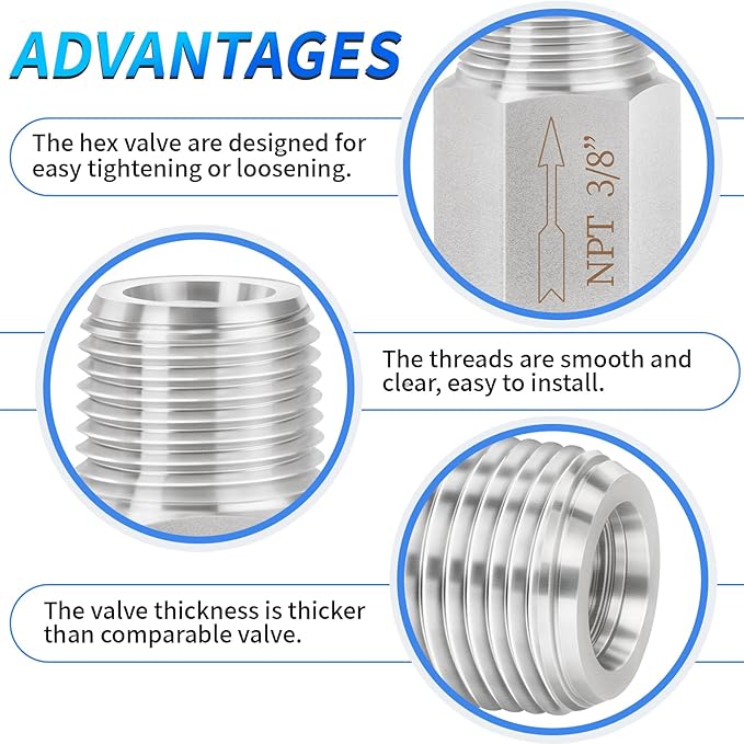 ChillWaves 304 Stainless Steel In-Line Siamese Check Valve 1/2" NPT Male Thread, One-Way Non-return Check Valve，Prevent Water Back-flow(1-PACK)