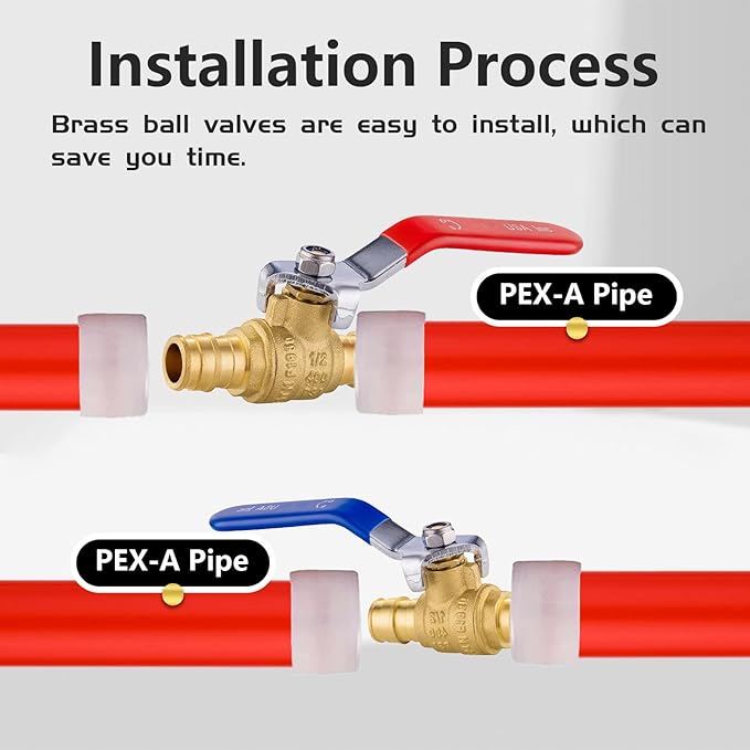 100-Pack Foskan 1/2" Brass PEX-A Full Port Ball Valve, Quarter Turn Shut-off Valve for PEX-A Tubing(Blue and Red)