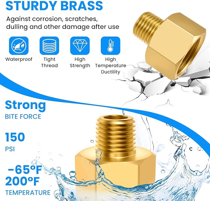SDTC Tech 2-Pack Brass Pipe Fitting 3/8 NPT Thread Male to 1/2 NPT Thread Female Reducer Adapter, Brass Pipe Extension Connectors