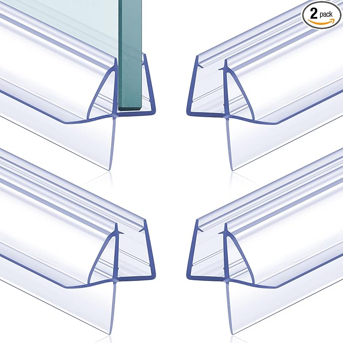 Frienda 2 Pcs Shower Door Bottom Seal 3/16" x 36'' Clear PVC Glass Door Sweep Shower Frameless Seal Strip for Replacement Stopping Leaks and Creating Water Barrier