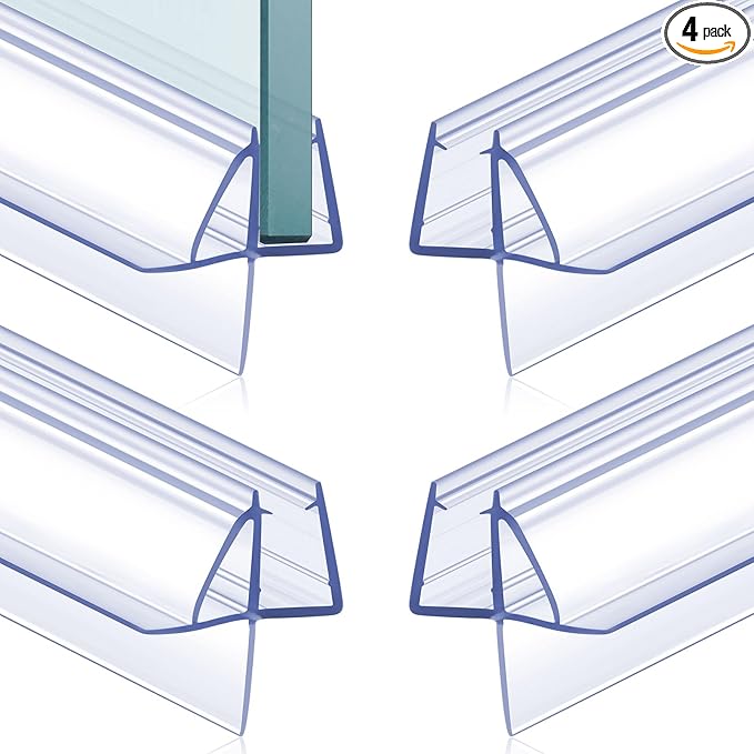 Frienda 4 Pcs Shower Door Bottom Seal 1/2" x 36' Clear PVC Glass Door Sweep Shower Frameless Seal Strip for Replacement Stopping Leaks and Creating Water Barrier