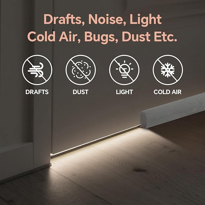 Adjustable Under Door Draft Stopper, 30"-36" Double Side Block Design, Windproof Seal,Noise Blocker, Blocks Cold Air, Draft, Dust, and Light -Grey