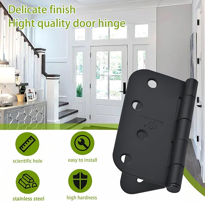 Door Hinge 4 Inch Interior Door Hinges Oil Rubbed Bronze Black 4 Inch Interior Hinges Flat Iron Hinge 4"x 4" Door Hardware 5/8" Radius - 12 Pieces