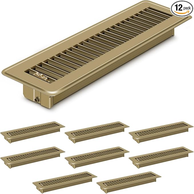 12 PCS Floor Vents Floor Registers 2x12 inch, Heavy Duty Metal Heat Air Vent Covers 2 X 12 with Rust Proof Finish for Home Office Wall Floor Registers Grilles & Vents (12, Brown, 2x12 Inches)