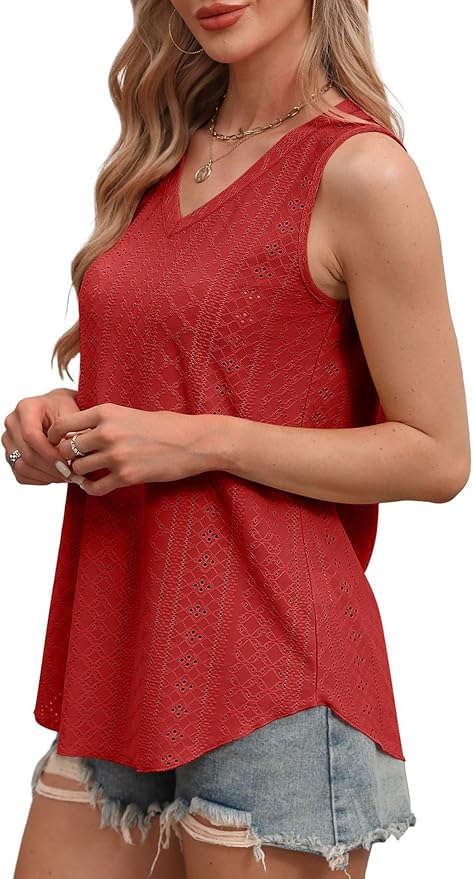 OFEEFAN Womens Tank Tops V Neck Sleeveless Flowy Loose Fit Basic Casual Summer Tops