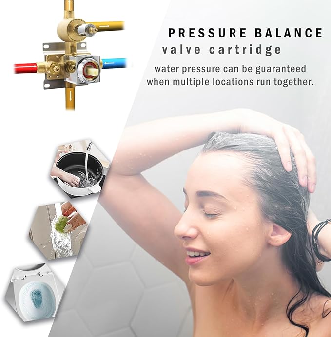 Solid Brass 3 Way Outlet Shower Diverter Valve Flow Control Mixer Mixing Rough-In Shower Valve Modern Concealed(Chrome)