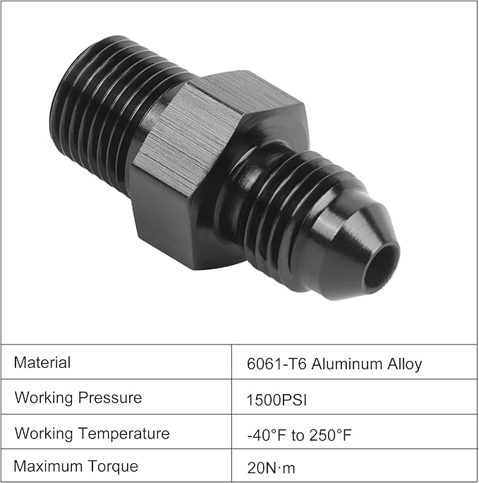 EVIL ENERGY 3AN Male Flare to 1/8" NPT Pipe Fitting Adapter Aluminum Straight Black 4PCS