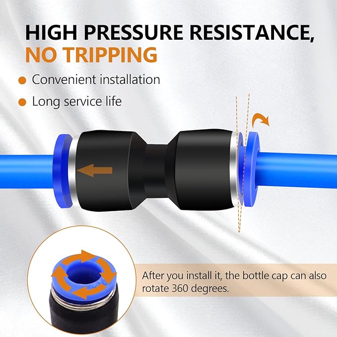 mankk 60PCS 1/4”OD Push to Connect Fittings Air Hose Fittings Quick Release Pneumatic Kit (15 Spliters,15 Elbows,15 Tee,15 Straight) for Air Line 1/4"Tube
