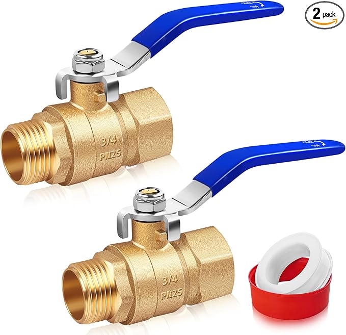 Boltigen 2Pack 3/4 inch Brass Ball Valves Threaded, Female NPT to Male NPT Heavy Duty Forged Brass Shut Off Valve, 600 PSI WOG Full Bore Port Control Valve Connector, for Water Oil and Gas Pipeline