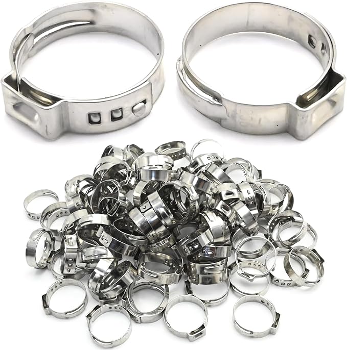 EATAKWARD 3/4 Inch PEX Cinch Clamps Rings, 100 Pack Single Ear Hose Clamps, 304 Stainless Steel Clamps Pinch Ring for PEX Tubing Fittings Connection