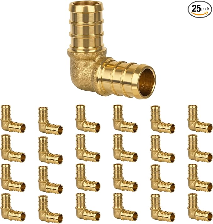 25 Pack Pex Fittings, 1/2" Pex 90 Degree Elbow, Heavy-Duty Brass Crimp Fittings for PEX Pipes with Leak-Resistant Construction, NSF & UPC Certified