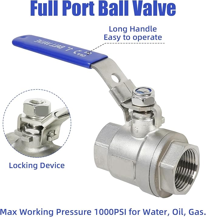 YADIAN 4 Pack 1" NPT Female Ball Valve Stainless Steel 304 Full Port Ball Valve Heavy Duty Shut Off Valve 1 inch for Water, Oil, and Gas with Locking Device, NPT Female, 1000 WOG, Pack of 4