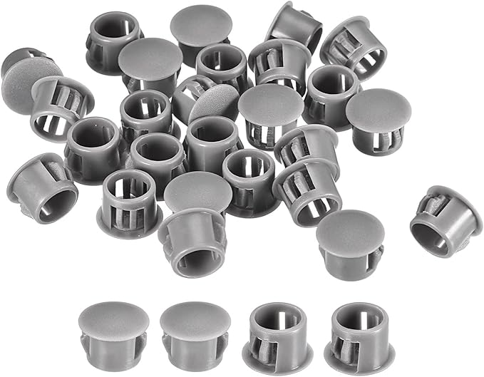 uxcell 1/2" Plastic Hole Plugs, 36Pcs Flush Type Panel Round Snap in Fastener Knockout Locking Plugs for Furniture Insert End Caps Panels, Gray