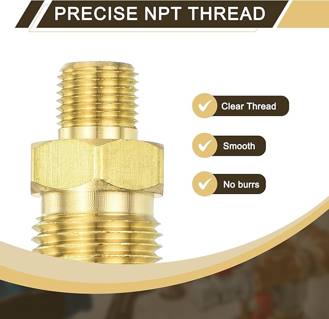 uxcell Brass Tube Fitting, 3/8O.D x 1/8NPT Brass Flared Pipe Adapter Fittings Reducing Nipples Connector, Half Union Gas Adapter for Pipe Connections, Hydraulics, Refrigeration