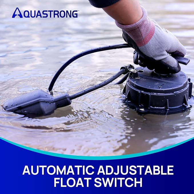 AQUASTRONG 1/2 HP Sump Pump, 3450 GPH Stainless Steel and Thermoplastic Submersible Water Pump, Automatic Float Switch with Piggy-back Plug,1-1/2" NPT Discharge Subpumps for Basement and Flooding Area