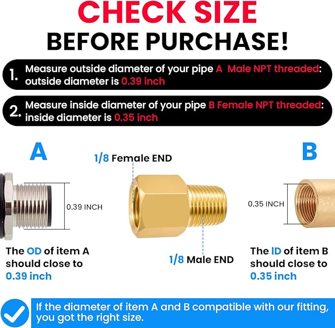 SDTC Tech 2-Pack Brass Pipe Fitting 1/8" NPT Male Thread to 1/8" NPT Female Thread Reducer Adapter