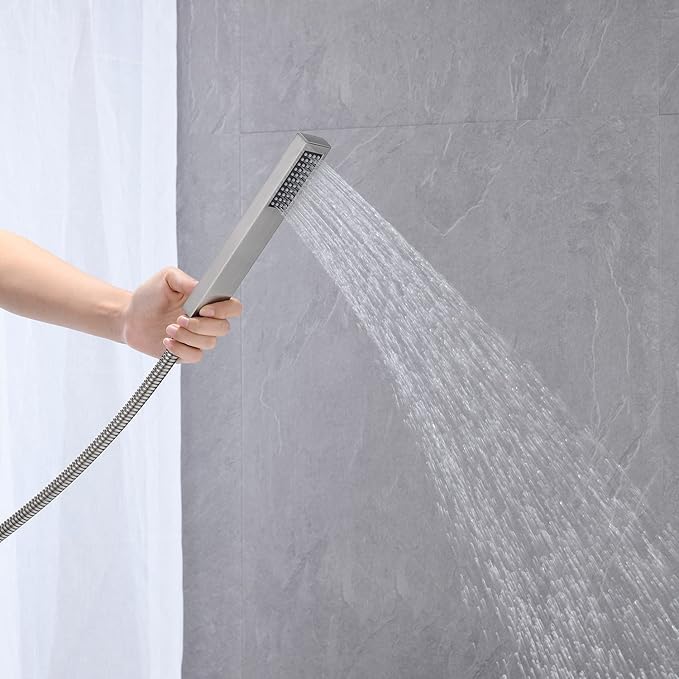 Freestanding Bathtub Faucet Waterfall Tub Filler Brushed Nickel Floor Mount Brass Single Handle Bathroom Faucets with Hand Shower