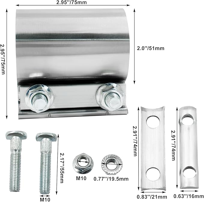 2'' Heavy Duty Stainless Steel Exhaust Pipe Seal Band Clamp, Repair Clamp Sleeve Coupler for Emergency Pipe Repair, Pack of 1