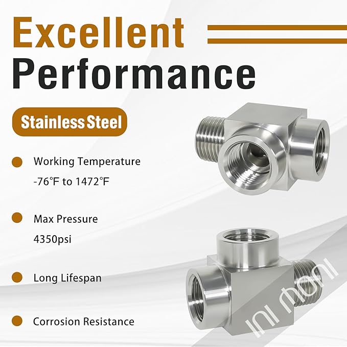 3 way tee pipe fitting 1/4 NPT male run tee, 304 stainless steel T adapter, street pipe connector for vacuum chamber/pressure gauge, 4350 psi
