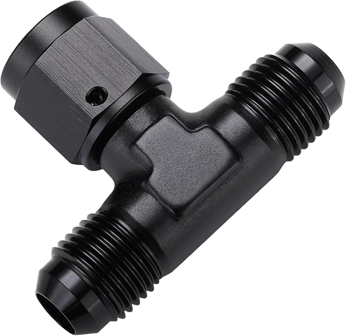 6AN Male Flare Tee T Fitting Adapter with AN6 Female Swivel On Side Aluminum Black