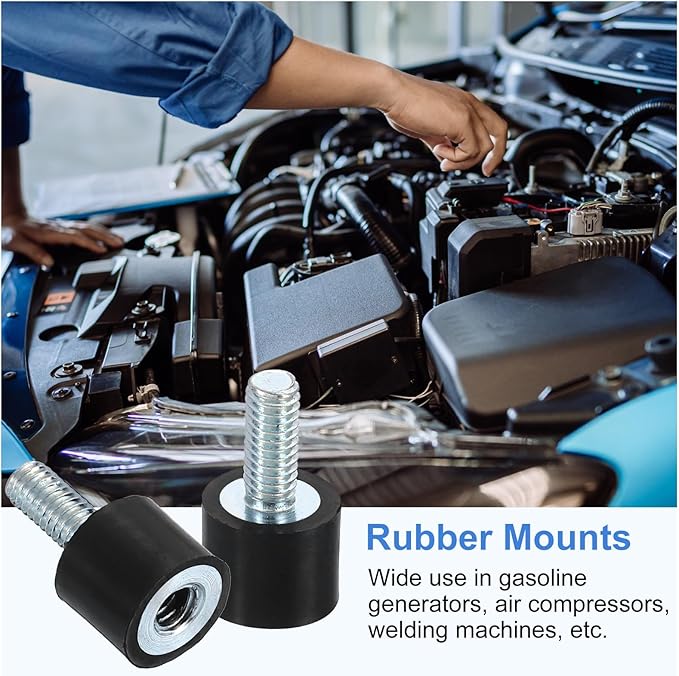uxcell M4 Rubber Mounts, 8Pcs 10x8mm(DxH) Rubber Cylindrical Anti Vibration Isolator Shock Absorber with Lock Nut for Car Bobbin Generator Air Compressors