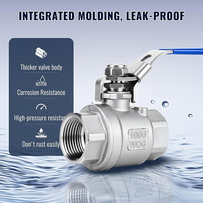 2 Pack 3/4'' Ball Valves NPT Female Stainless Steel 304 Full Port Locking Ball Valve Handle, Heavy Duty Shut Off Valve for Home and Industrial (3/4 Inch)