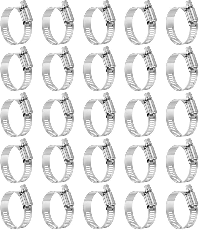 HARFINGTON 25 Pcs Hose Clamp 13/16"-1-3/4" (21-44mm) 304 Stainless Steel Adjustable Worm Gear Hose Clamp with Phillips Screw Assortment Kit for Fuel Line Pipe Plumbing Automotive Tube
