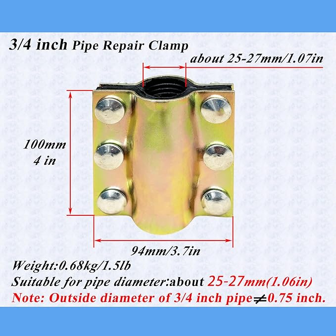 Water Pipe Repair Clamp,Outer Diameter of Applicable Pipe is About 1.06 inch,Leak Sealer for Pipes and Plumbing,Length About 4 inch,Suitable for PE/PPR Pipe,Steel/Iron Pipe