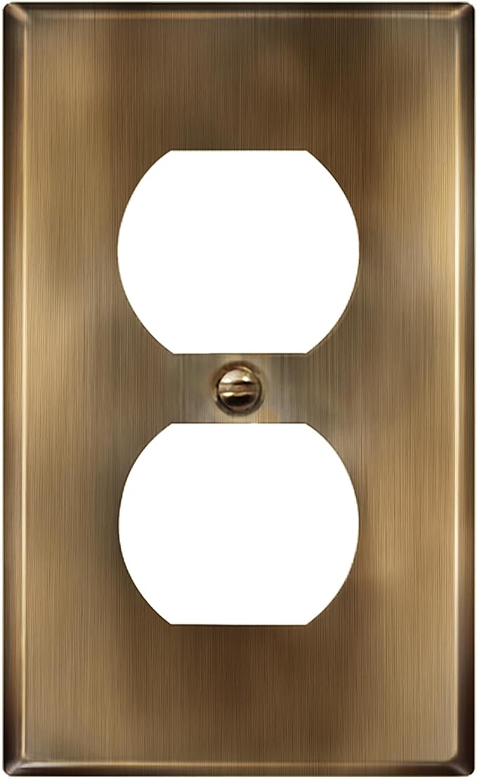 ENERLITES Duplex Receptacle Metal Wall Plate, Stainless Steel, Outlet Cover, Corrosion Resistant, Standard Size 1-Gang 4.50" x 2.76", Stainless Steel 201, 7721-AB, Antique Brass