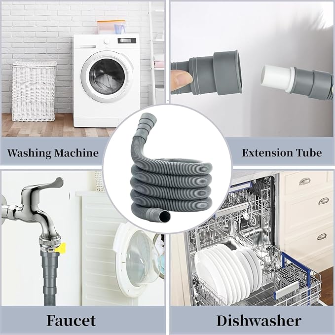 Universal Washing Machine Drain Hose Kit, 10FT Extra Long with U-Bend Bracket & 4 Clamps, for Washer Dishwasher Dehumidifier Sink RV