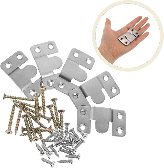 Stainless Steel Hanging Buckle and Interlocking Frame Hanger Heavy Duty Sectional Furniture Connectors with Screws for Picture Frame Mounting and Wall Display (4 Pairs, Large)