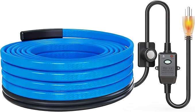 Heat Tape for Water Pipes with Thermostat & GFCI, Energy-Saving Pipe Heating Cable, Prevents Freezing, Works at -22℉, 25FT Blue, UL ETL Listed 120V