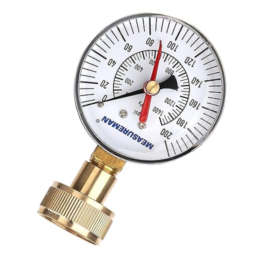 MEASUREMAN 2-1/2" Water Pressure Test Gauge, 3/4" Female Hose Thread, 0-200 psi/kpa with Maximum Pressure Memory