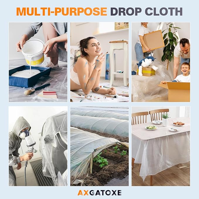 12 x 9 Ft Plastic Drop Cloths-1 Mil(1-Pack - Disposable Painter's Sheeting & Tarps for Painting, Waterproof Furniture/Couch/Floor Protection
