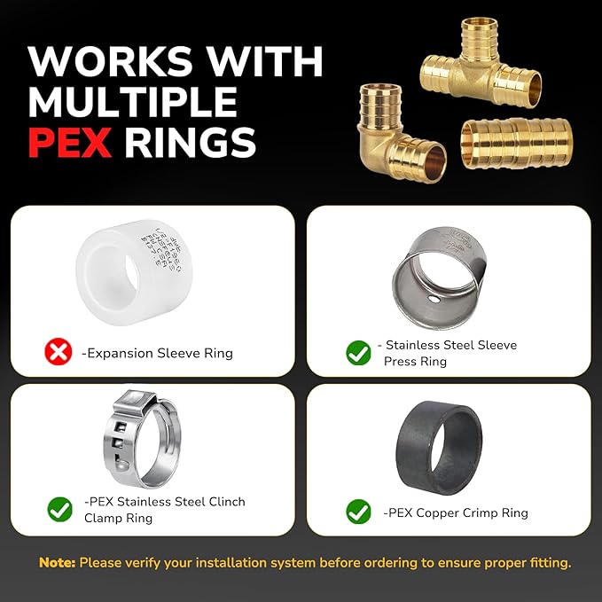 36 Pack 1/2" Pex Fittings Set, 12 Pcs Each Elbow, Tee and Coupling, Heavy-Duty Brass Crimp Fittings for PEX Pipes with Leak-Resistant Construction, NSF & UPC Certified