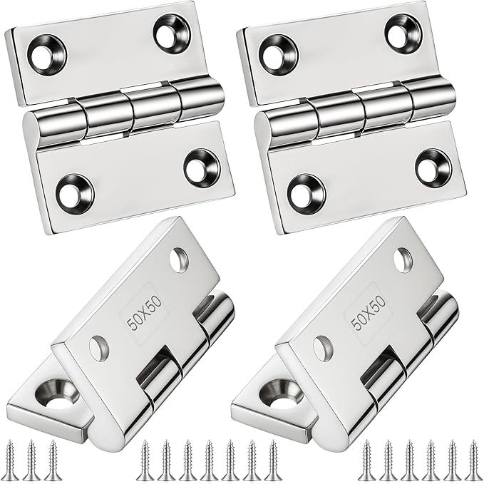 316 Stainless Steel Hinges Marine Grade, 2 inch x 2 inches (50mm X 50 mm), 4 PCS Heavy Duty Boat Hatch Hinge, Cabinet Butt Hinges Marine with Screws, for Boats, RVs