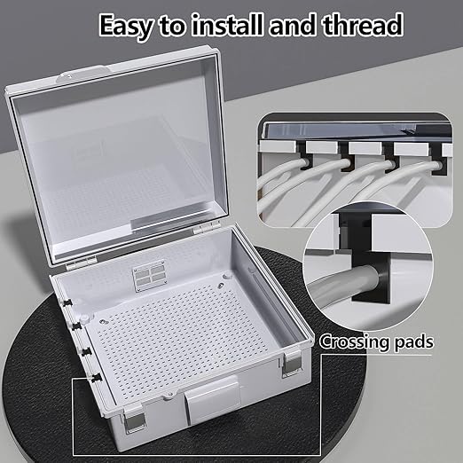 Electrical Junction Box, Ventilated Design, Cable Grommets, Indoor/Outdoor Use with Mounting Panel & Hinged Cover. Waterproof IP 65. (Grey Cover, 13"x13"x5.1")